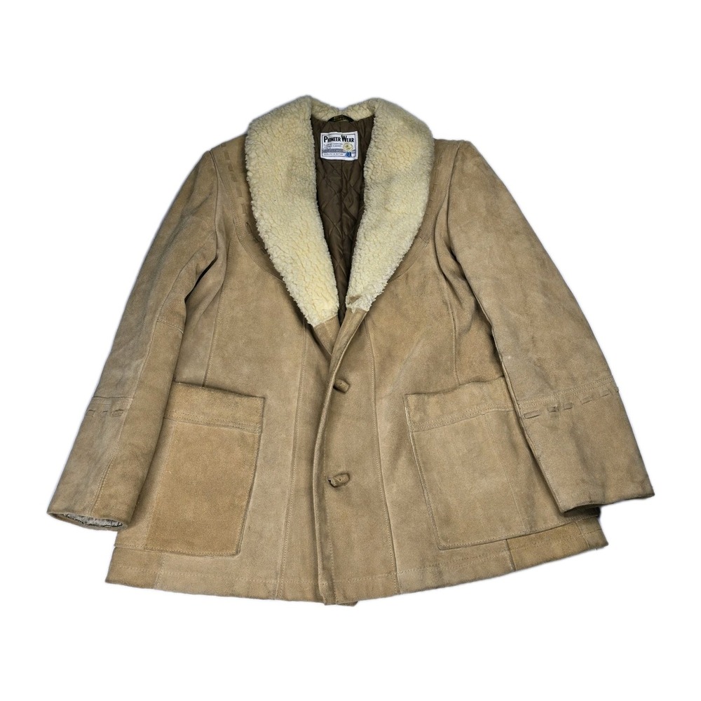 Vintage Pioneer Wear Jacket‎ Mens 44 Brown Suede Shearling Lined Western 70s